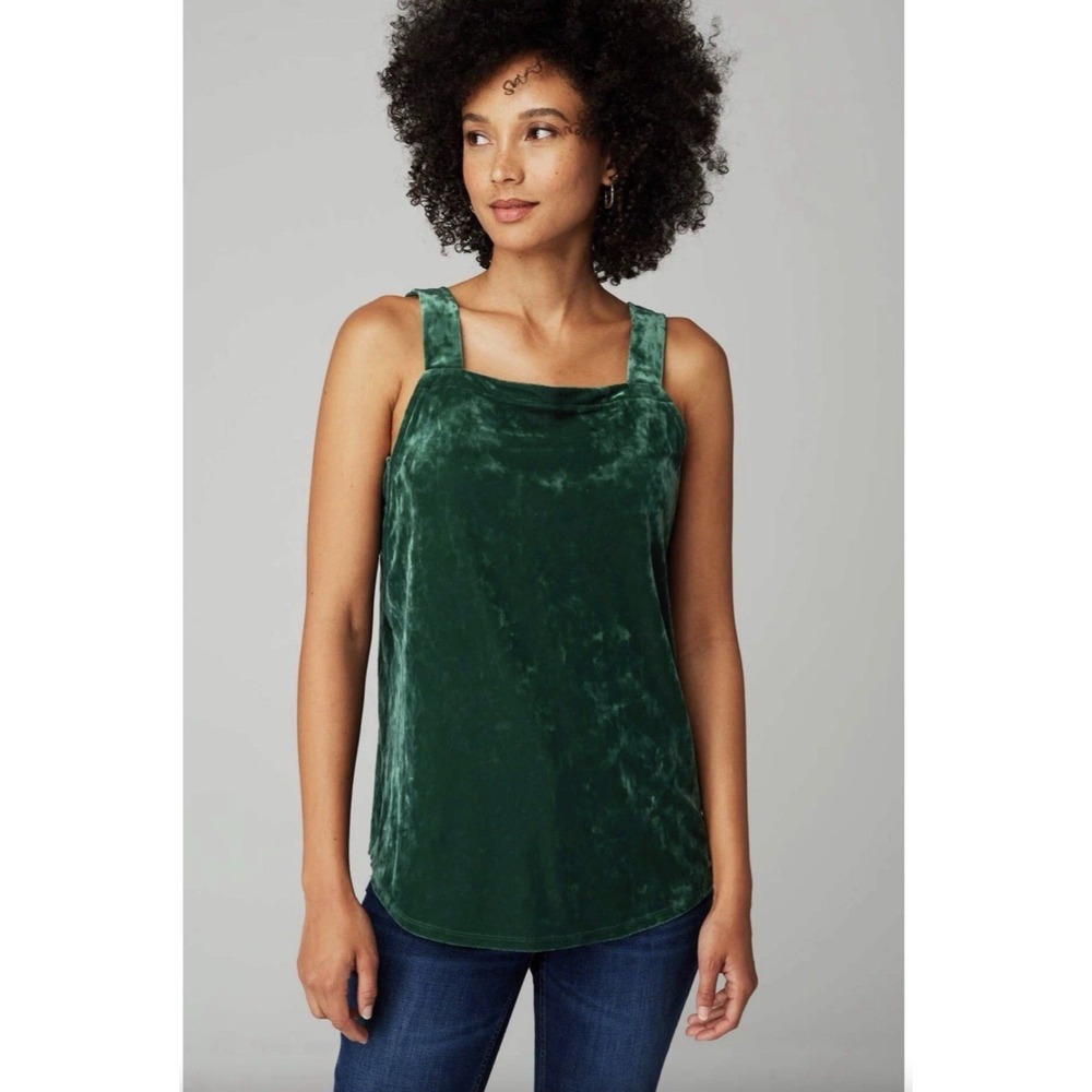 J.Jill Sz Lg Crushed Velvet Tank Boxwood‎ Dark Green Top Formal Event Spring